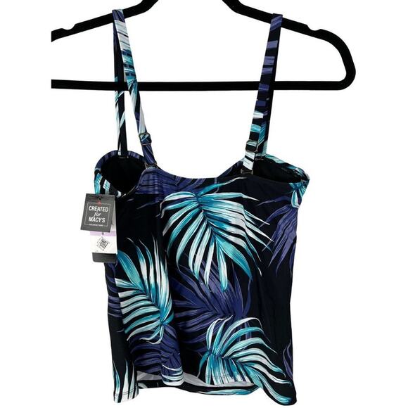 Island Escape Black Blue Tropical Floral Tankini Top 6 - Picture 2 of 5